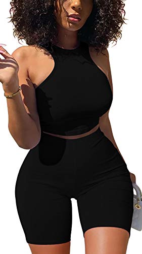 GOBLES Women's Sexy 2 Piece Outfits Sleeveless Crop Top With Shorts Jumpsuits