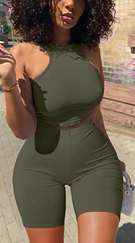 GOBLES Women's Sexy 2 Piece Outfits Sleeveless Crop Top With Shorts Jumpsuits