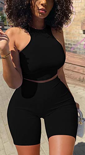 GOBLES Women's Sexy 2 Piece Outfits Sleeveless Crop Top With Shorts Jumpsuits