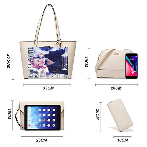 Women Fashion Synthetic Leather Handbags Tote Bag Shoulder Bag Top Handle Satchel Purse Set 4pcs