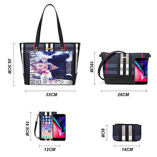 Women Fashion Synthetic Leather Handbags Tote Bag Shoulder Bag Top Handle Satchel Purse Set 4pcs