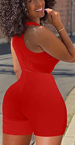 GOBLES Women's Sexy 2 Piece Outfits Sleeveless Crop Top With Shorts Jumpsuits