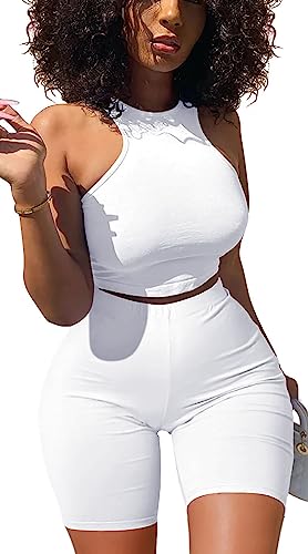 GOBLES Women's Sexy 2 Piece Outfits Sleeveless Crop Top With Shorts Jumpsuits