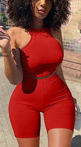 GOBLES Women's Sexy 2 Piece Outfits Sleeveless Crop Top With Shorts Jumpsuits