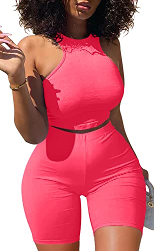 GOBLES Women's Sexy 2 Piece Outfits Sleeveless Crop Top With Shorts Jumpsuits