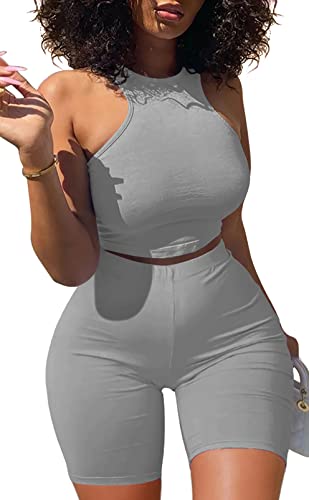 GOBLES Women's Sexy 2 Piece Outfits Sleeveless Crop Top With Shorts Jumpsuits