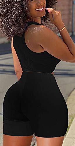 GOBLES Women's Sexy 2 Piece Outfits Sleeveless Crop Top With Shorts Jumpsuits