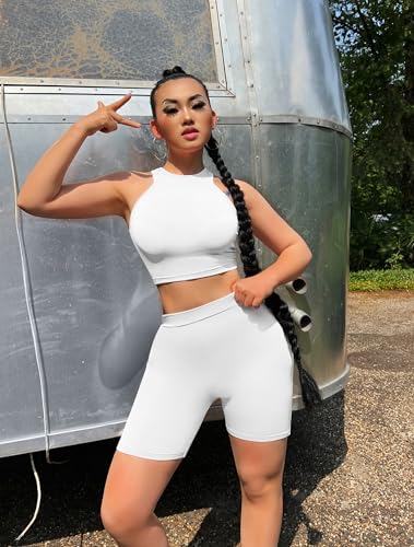 GOBLES Women's Sexy 2 Piece Outfits Sleeveless Crop Top With Shorts Jumpsuits