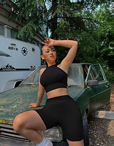 GOBLES Women's Sexy 2 Piece Outfits Sleeveless Crop Top With Shorts Jumpsuits