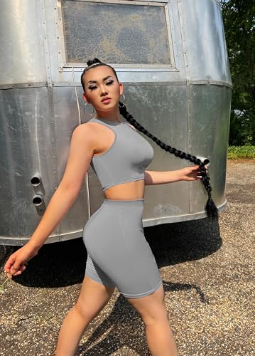 GOBLES Women's Sexy 2 Piece Outfits Sleeveless Crop Top With Shorts Jumpsuits