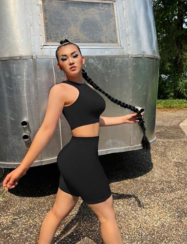 GOBLES Women's Sexy 2 Piece Outfits Sleeveless Crop Top With Shorts Jumpsuits