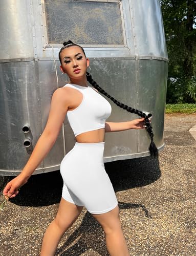 GOBLES Women's Sexy 2 Piece Outfits Sleeveless Crop Top With Shorts Jumpsuits