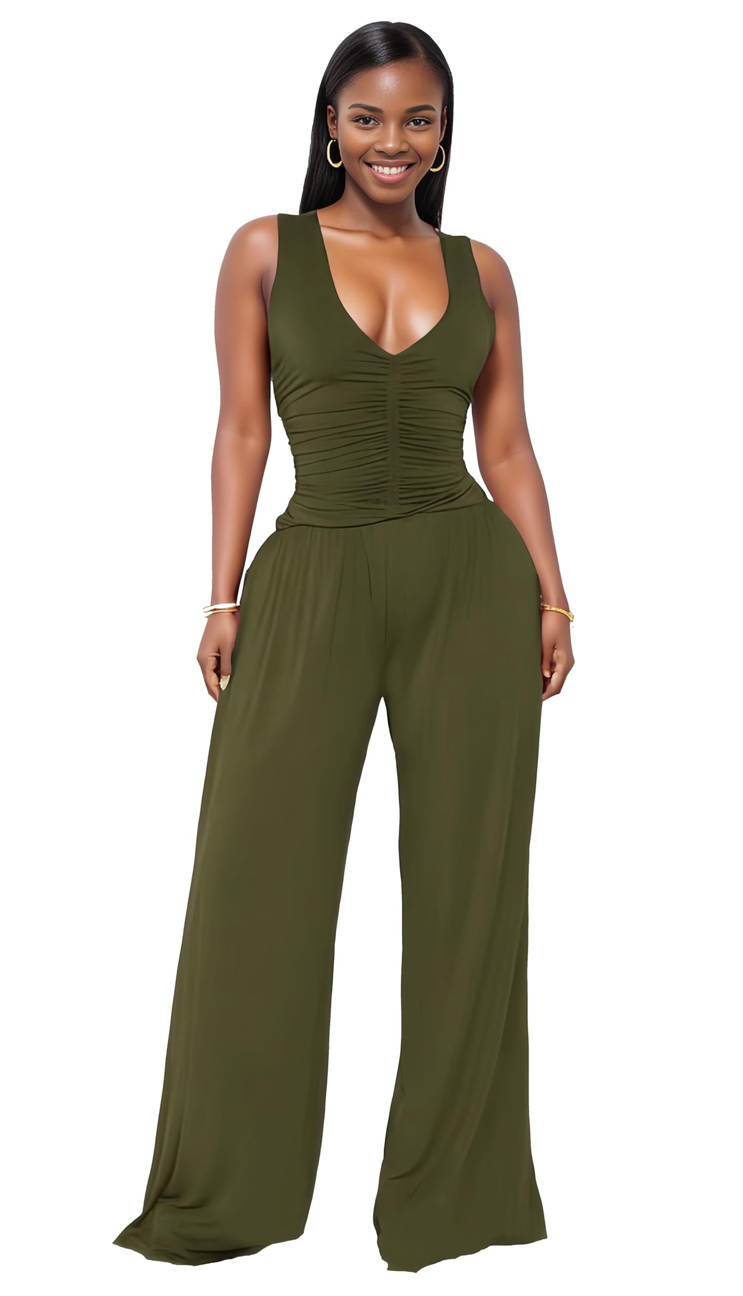 Jumpsuits for Women Dressy Casual Wide Leg Rompers Pants One Piece Suits Sleeveless High Waist Vacation Party Club