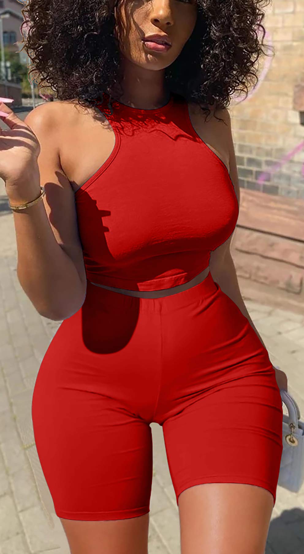 GOBLES Women's Sexy 2 Piece Outfits Sleeveless Crop Top With Shorts Jumpsuits