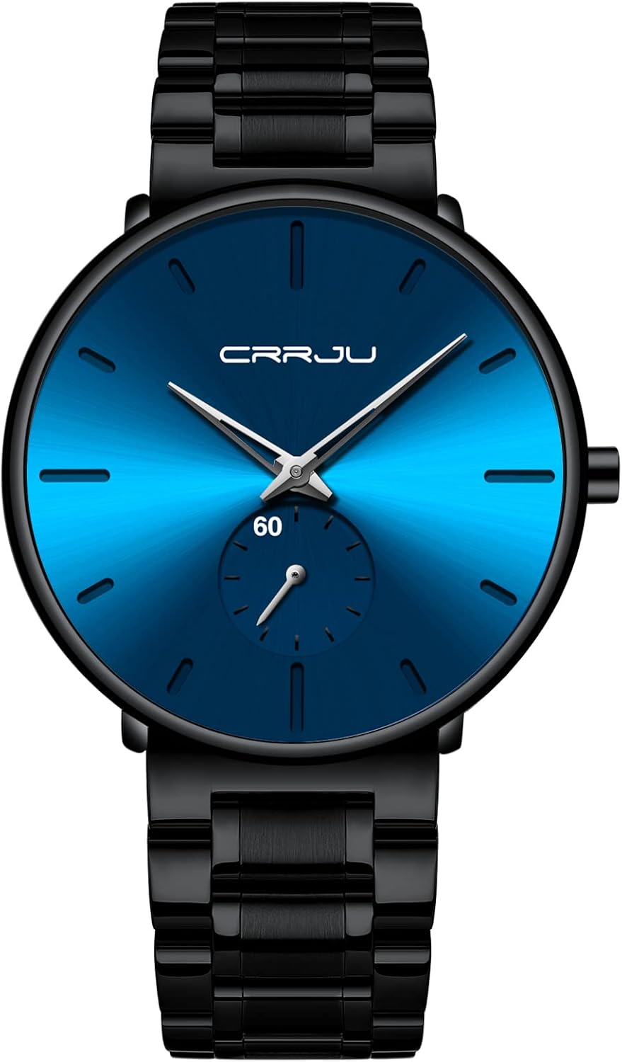 Mens Watches Ultra-Thin Minimalist Waterproof-Fashion Wrist Watch for Men Unisex Dress with Stainless Steel Band-Black Hands