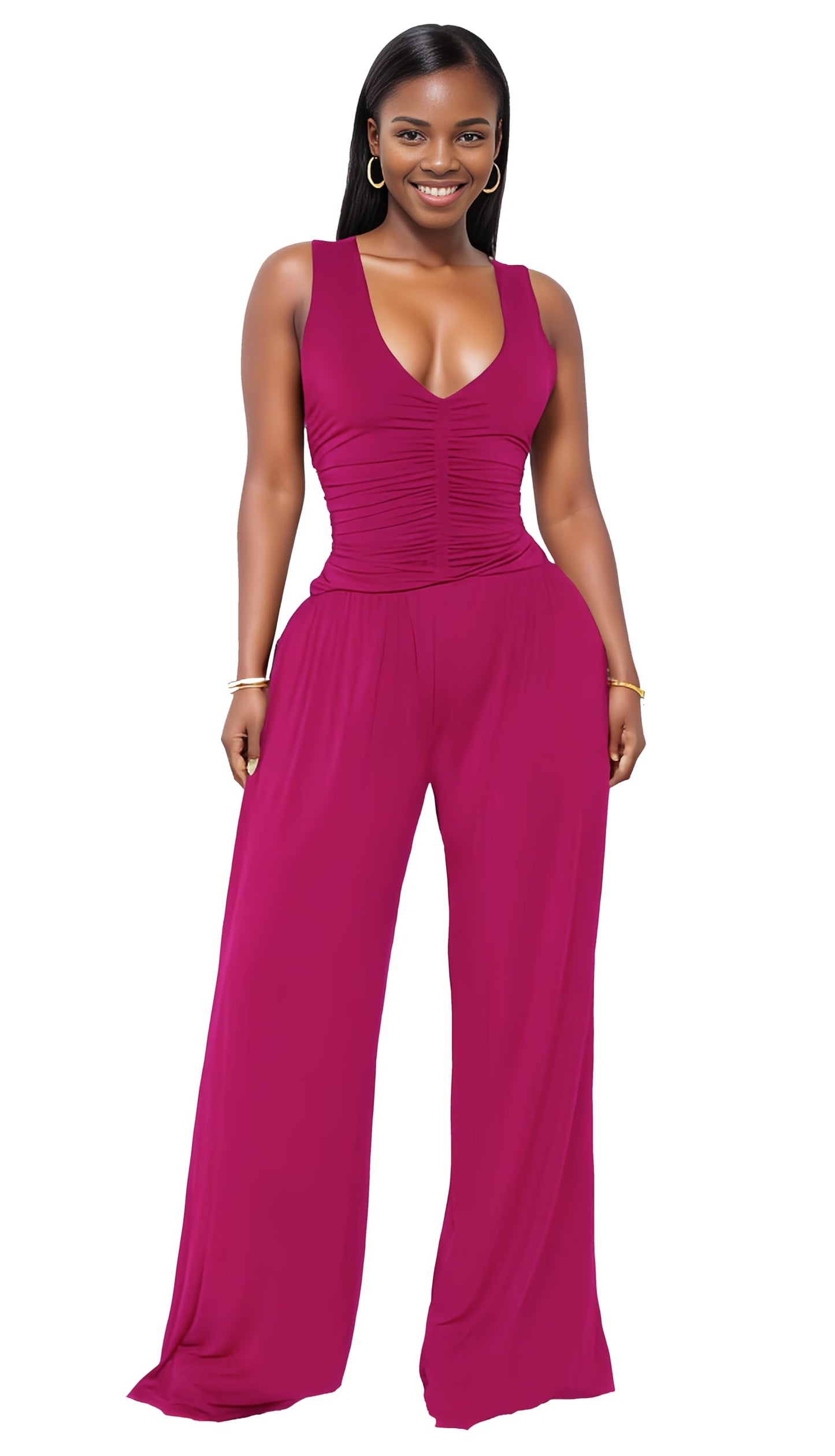 Jumpsuits for Women Dressy Casual Wide Leg Rompers Pants One Piece Suits Sleeveless High Waist Vacation Party Club