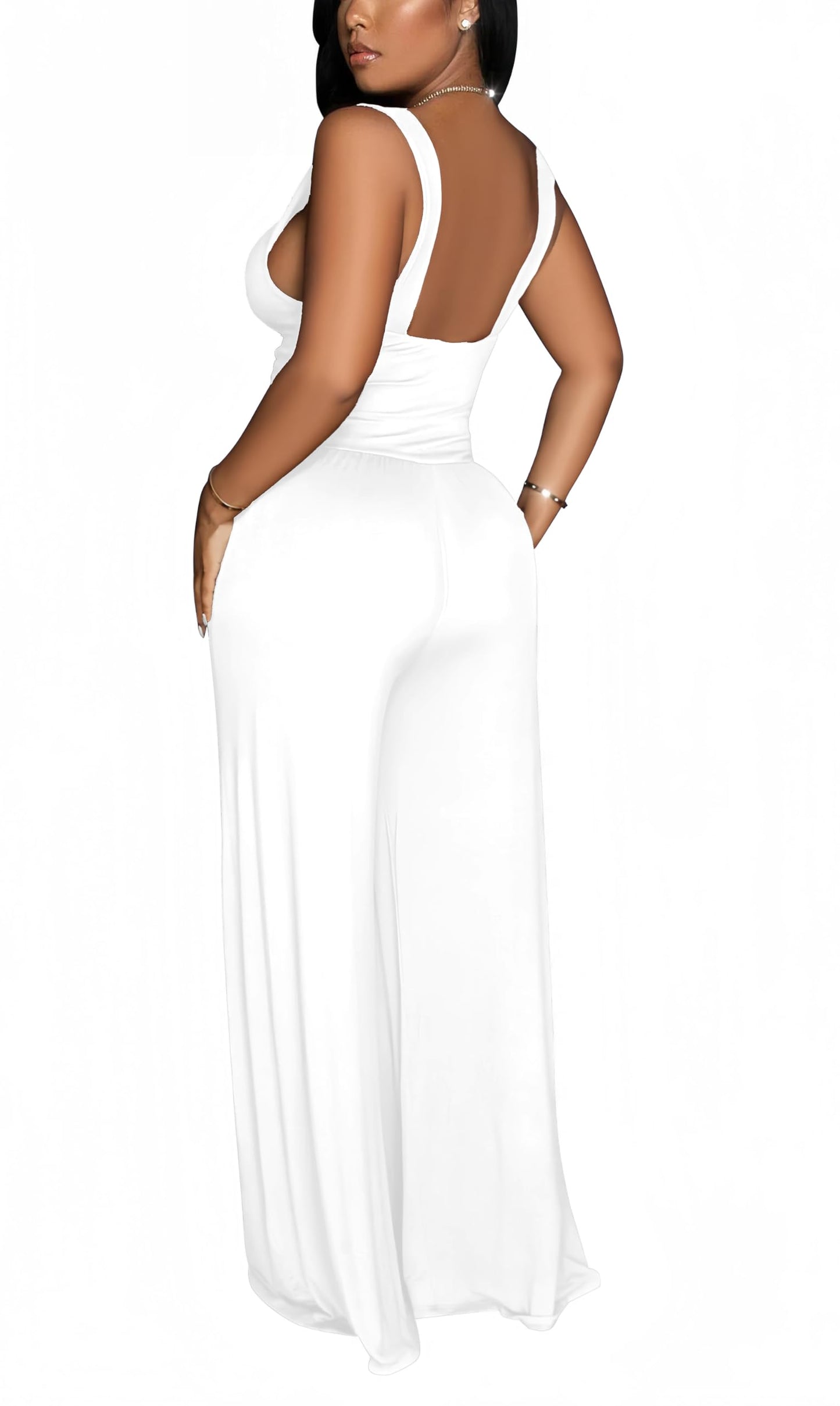 Jumpsuits for Women Dressy Casual Wide Leg Rompers Pants One Piece Suits Sleeveless High Waist Vacation Party Club