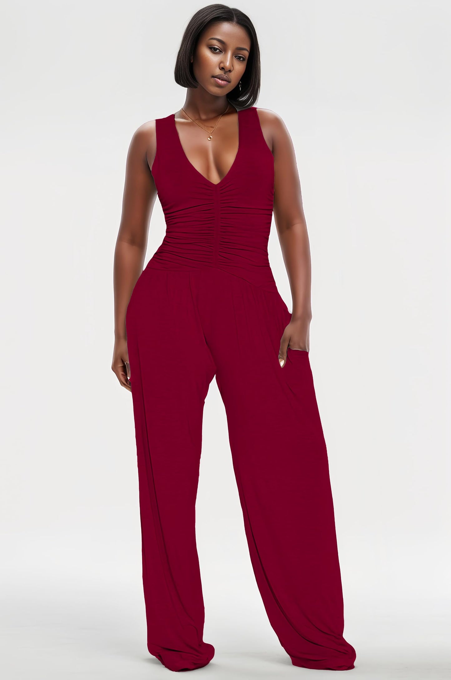 Jumpsuits for Women Dressy Casual Wide Leg Rompers Pants One Piece Suits Sleeveless High Waist Vacation Party Club