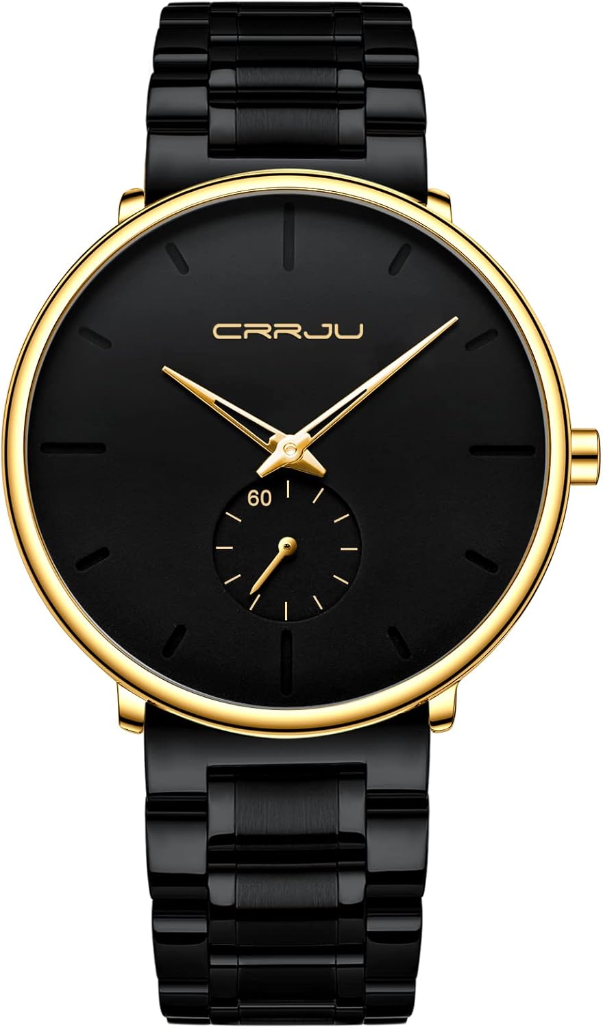 Mens Watches Ultra-Thin Minimalist Waterproof-Fashion Wrist Watch for Men Unisex Dress with Stainless Steel Band-Black Hands