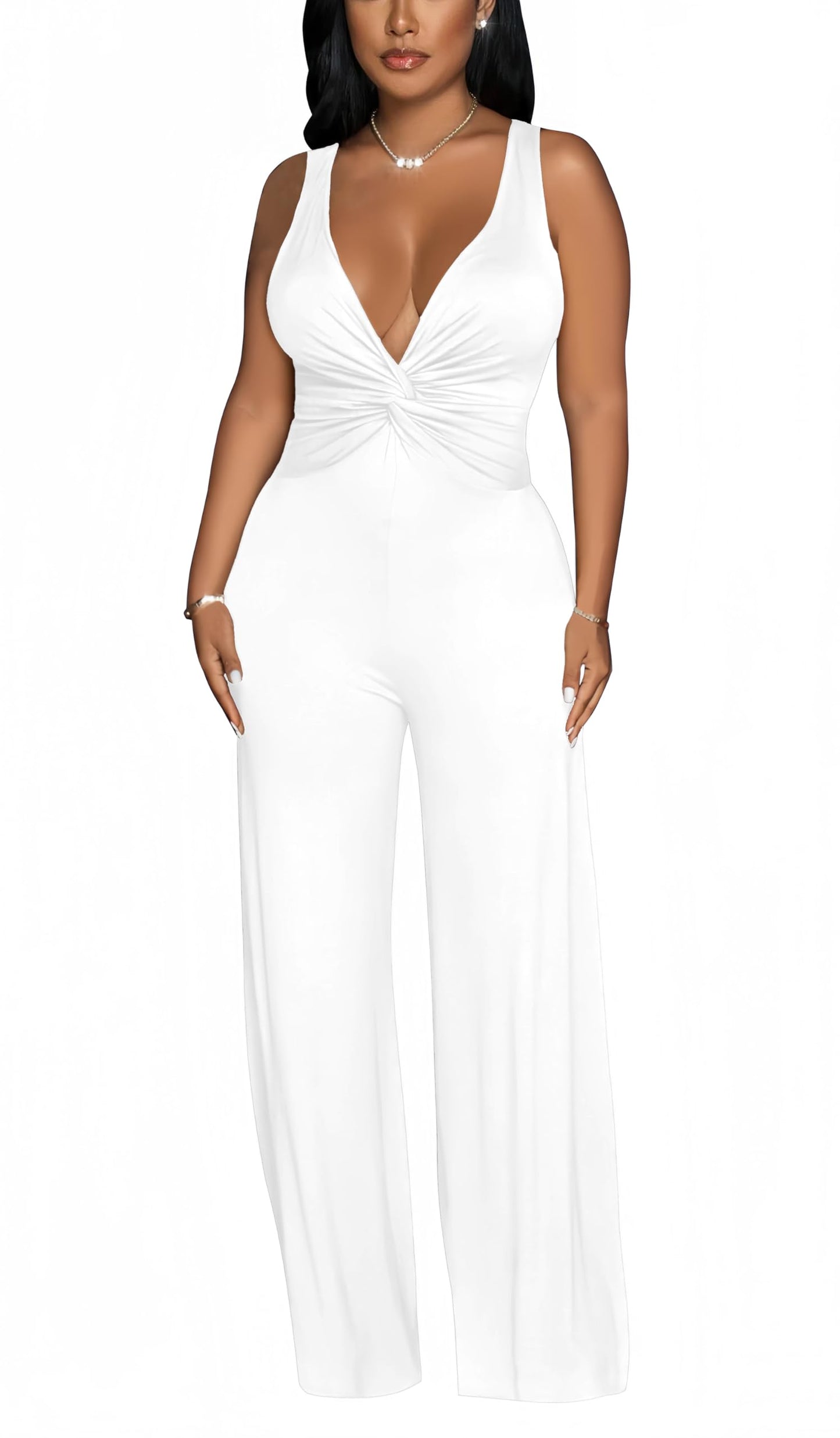 Jumpsuits for Women Dressy Casual Wide Leg Rompers Pants One Piece Suits Sleeveless High Waist Vacation Party Club