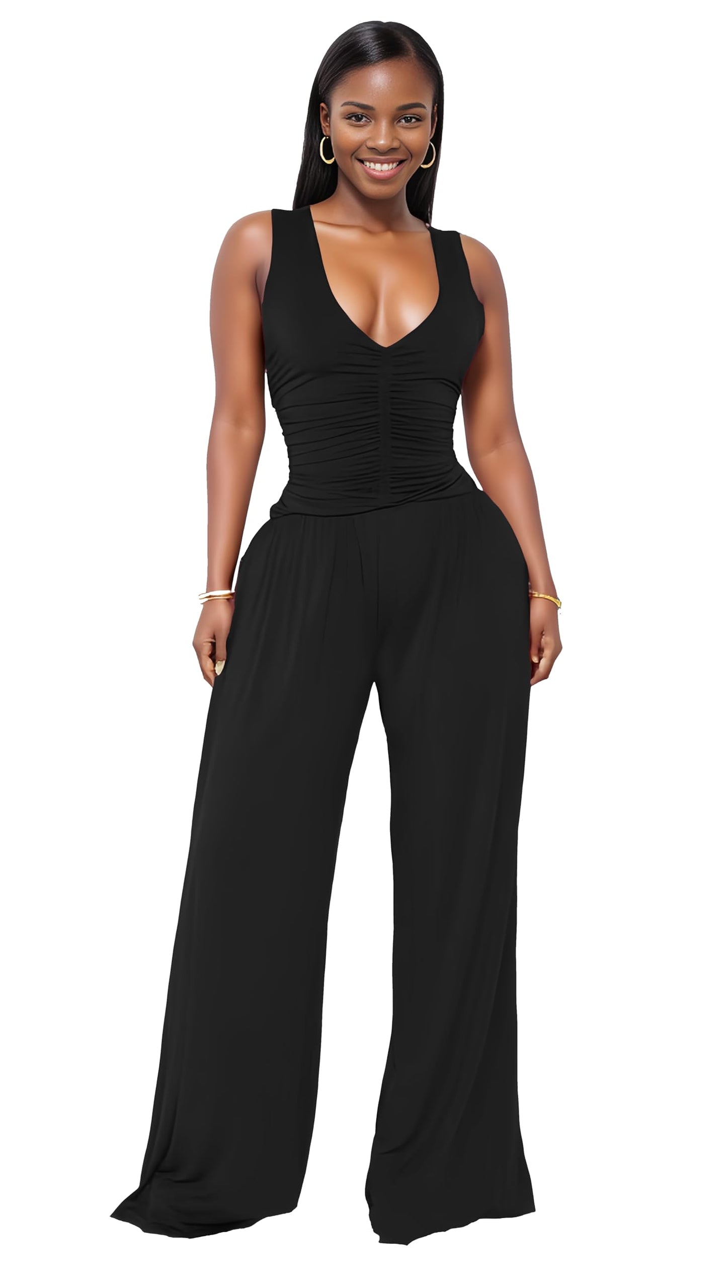 Jumpsuits for Women Dressy Casual Wide Leg Rompers Pants One Piece Suits Sleeveless High Waist Vacation Party Club
