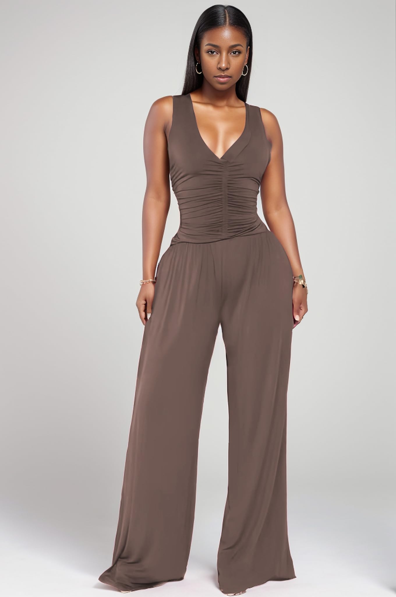 Jumpsuits for Women Dressy Casual Wide Leg Rompers Pants One Piece Suits Sleeveless High Waist Vacation Party Club