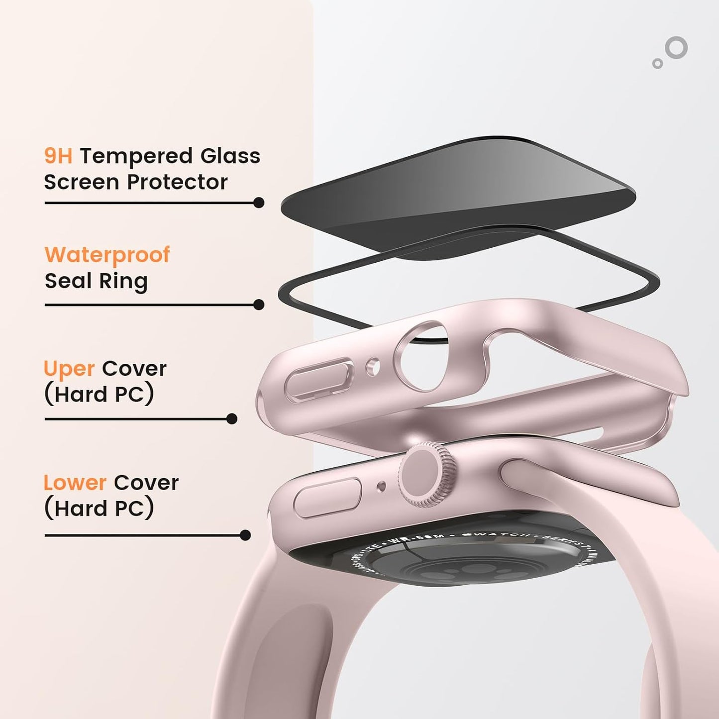 Goton Waterproof Privacy Case for Apple Watch Series 10 SE 9 8 7 6 5 4 Ultra 2 Ultra, Hard PC Bumper Tempered Glass Screen Protector for iWatch Cover Accessories, 46mm Matte Black