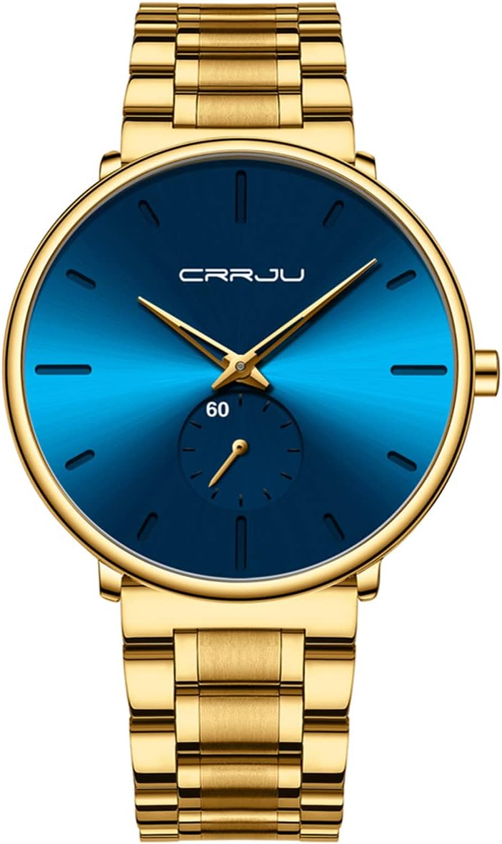 Mens Watches Ultra-Thin Minimalist Waterproof-Fashion Wrist Watch for Men Unisex Dress with Stainless Steel Band-Black Hands