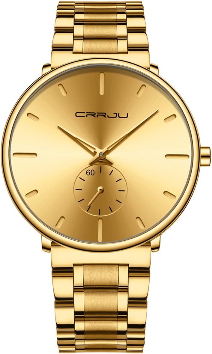 Mens Watches Ultra-Thin Minimalist Waterproof-Fashion Wrist Watch for Men Unisex Dress with Stainless Steel Band-Black Hands
