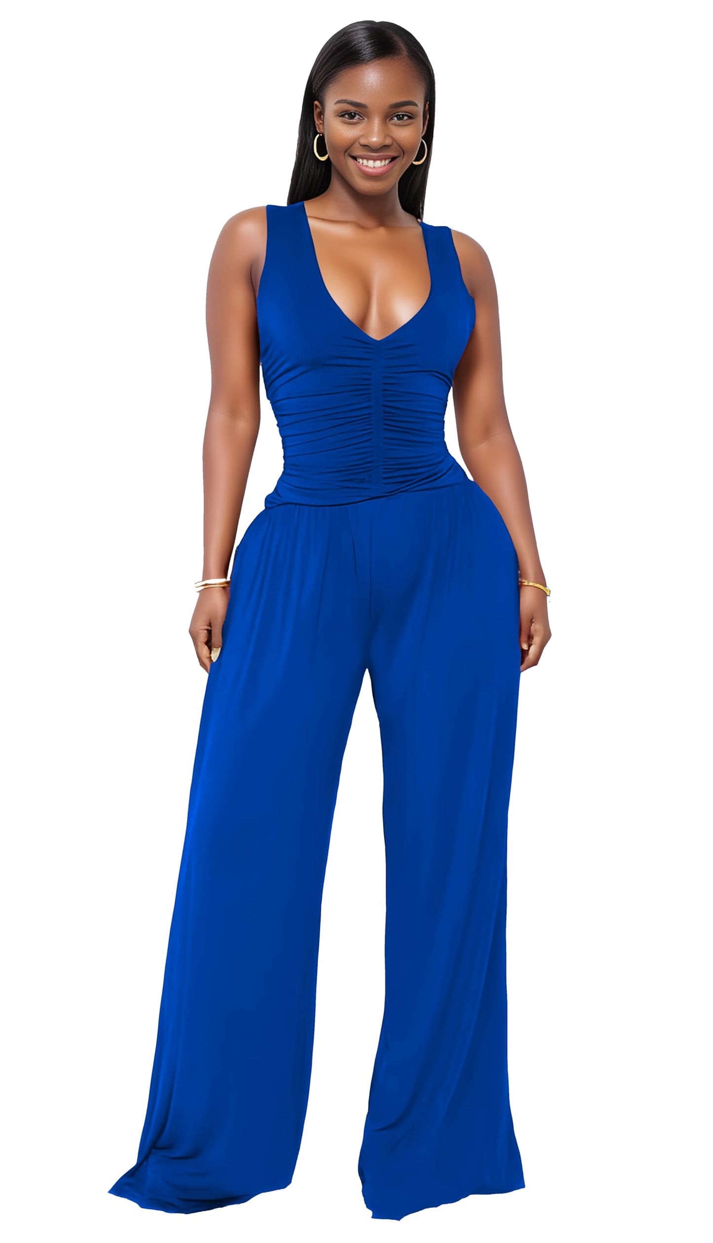 Jumpsuits for Women Dressy Casual Wide Leg Rompers Pants One Piece Suits Sleeveless High Waist Vacation Party Club