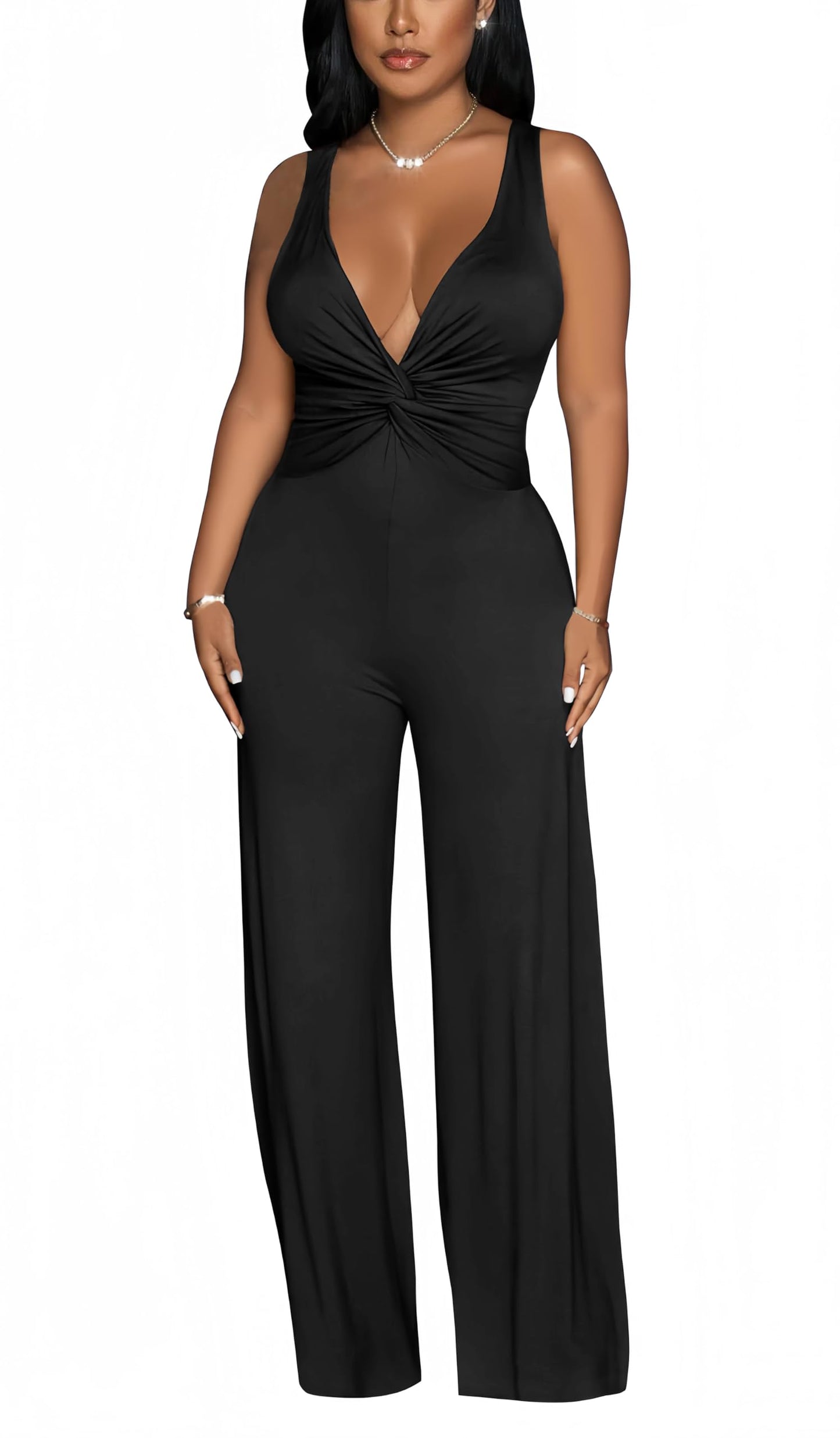 Jumpsuits for Women Dressy Casual Wide Leg Rompers Pants One Piece Suits Sleeveless High Waist Vacation Party Club