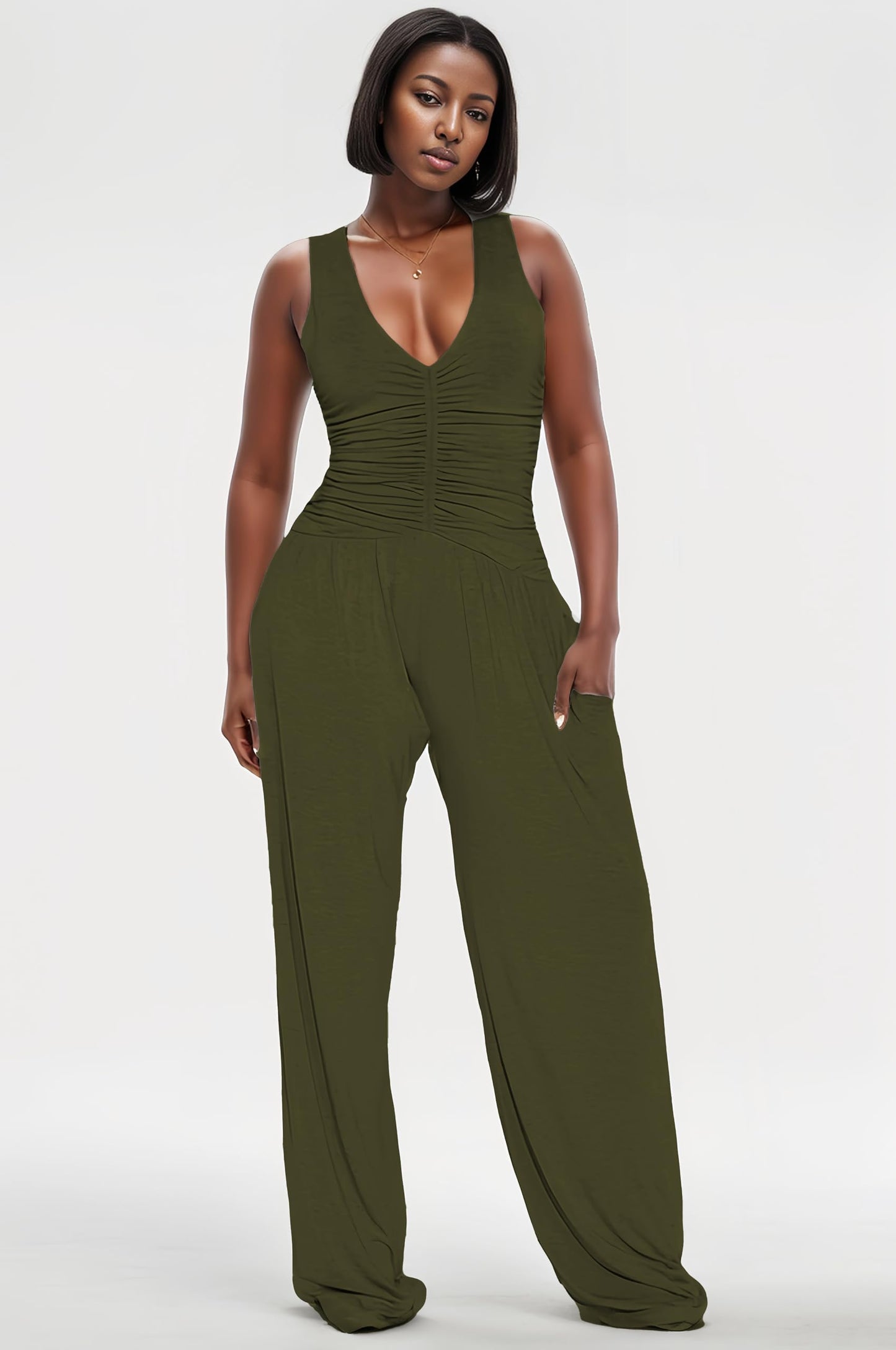 Jumpsuits for Women Dressy Casual Wide Leg Rompers Pants One Piece Suits Sleeveless High Waist Vacation Party Club