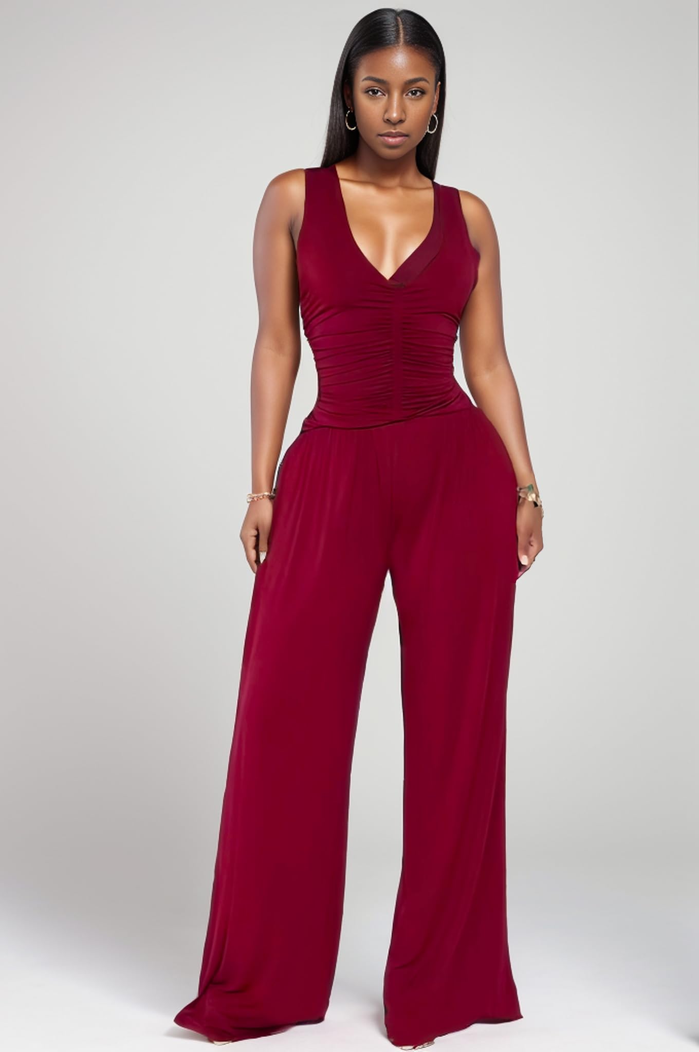 Jumpsuits for Women Dressy Casual Wide Leg Rompers Pants One Piece Suits Sleeveless High Waist Vacation Party Club