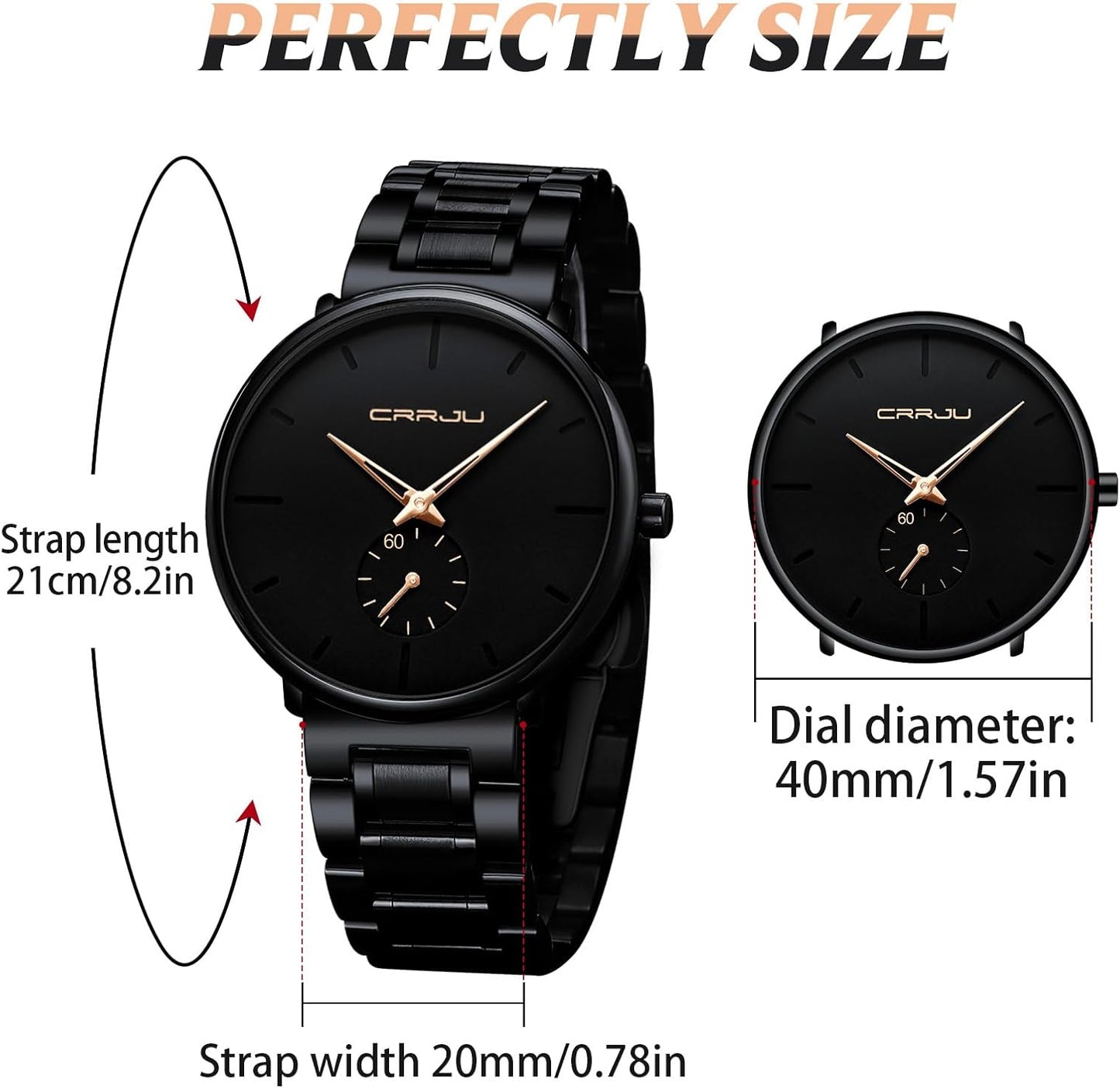 Mens Watches Ultra-Thin Minimalist Waterproof-Fashion Wrist Watch for Men Unisex Dress with Stainless Steel Band-Black Hands