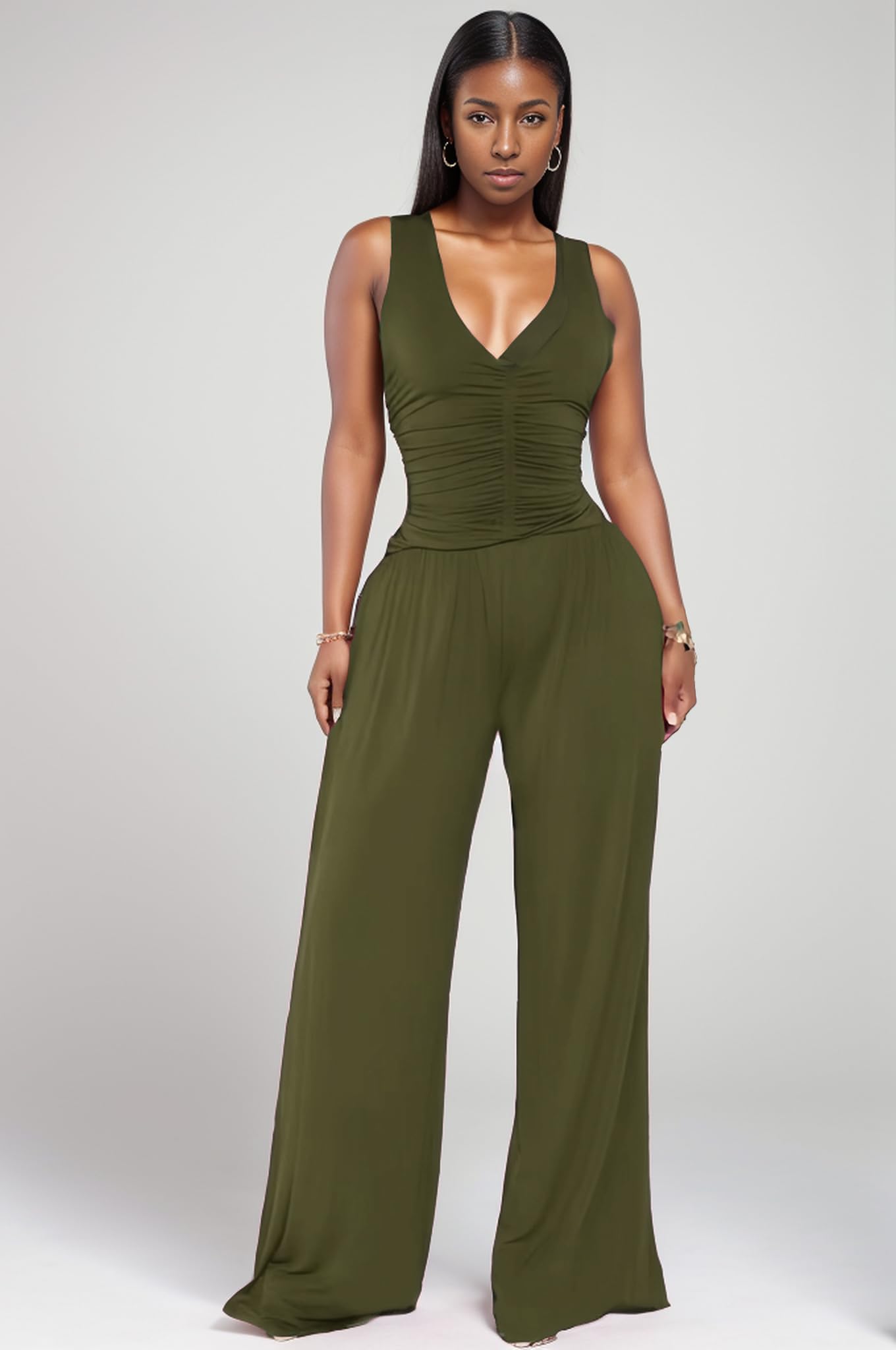 Jumpsuits for Women Dressy Casual Wide Leg Rompers Pants One Piece Suits Sleeveless High Waist Vacation Party Club