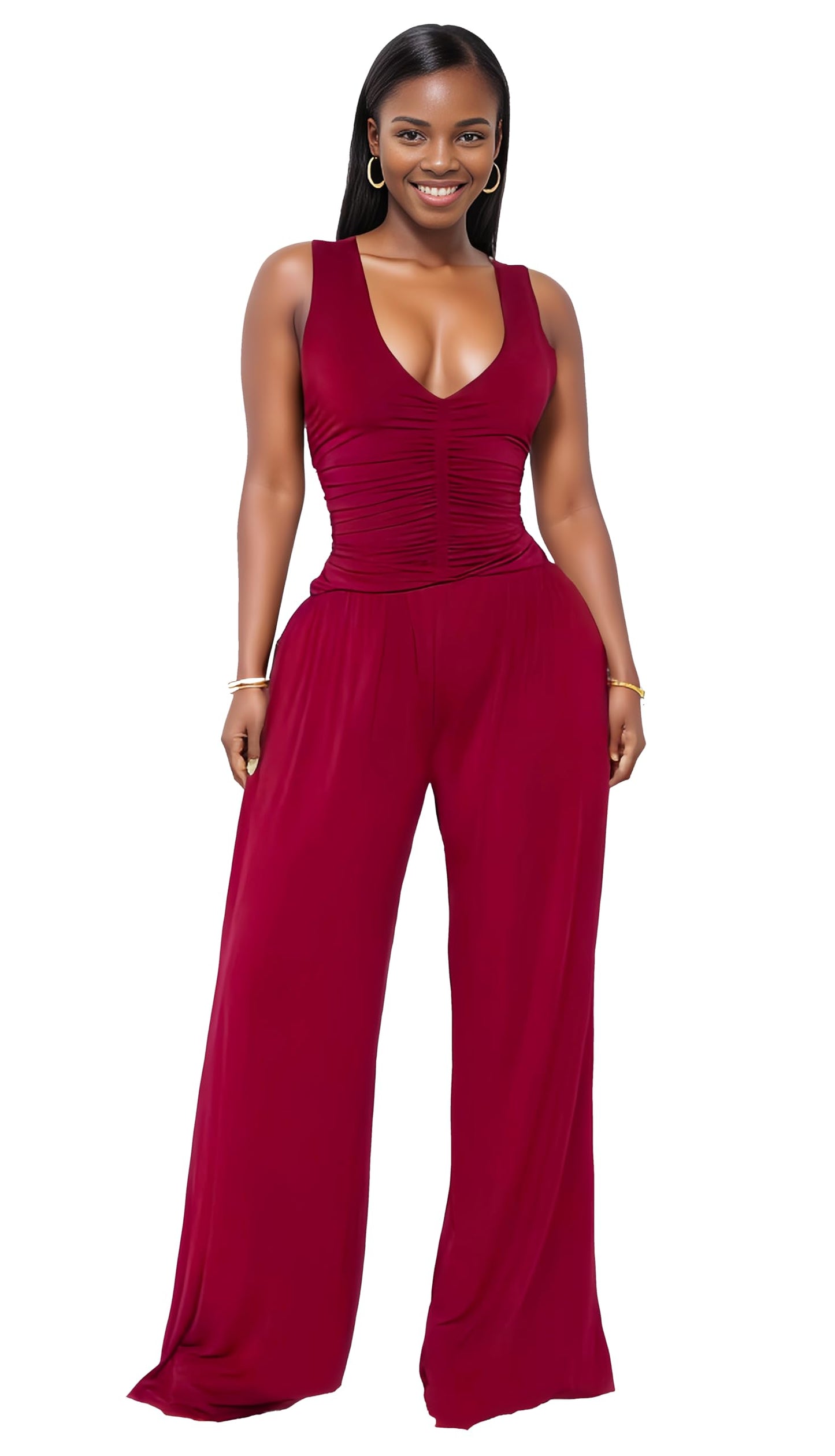 Jumpsuits for Women Dressy Casual Wide Leg Rompers Pants One Piece Suits Sleeveless High Waist Vacation Party Club