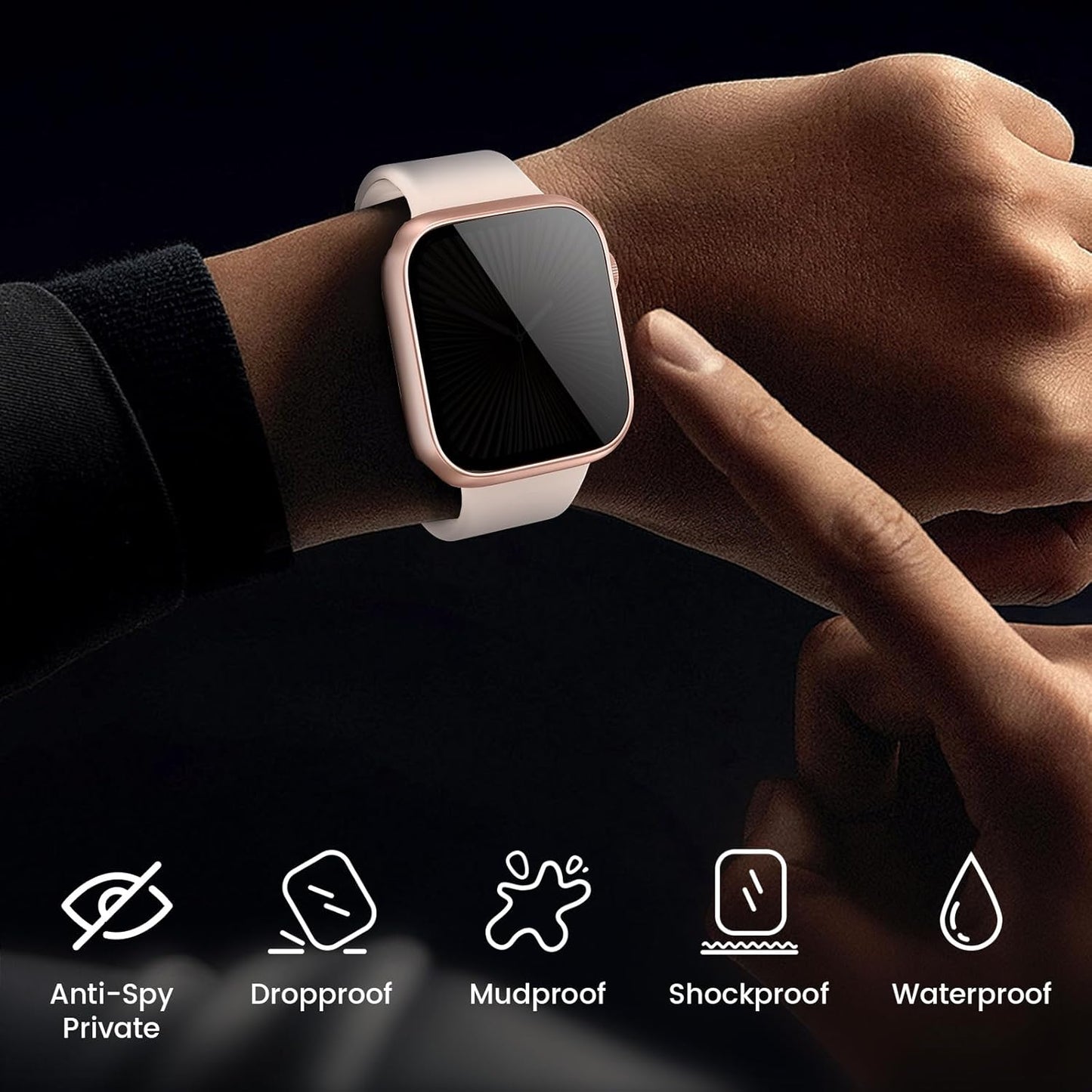 Goton Waterproof Privacy Case for Apple Watch Series 10 SE 9 8 7 6 5 4 Ultra 2 Ultra, Hard PC Bumper Tempered Glass Screen Protector for iWatch Cover Accessories, 46mm Matte Black