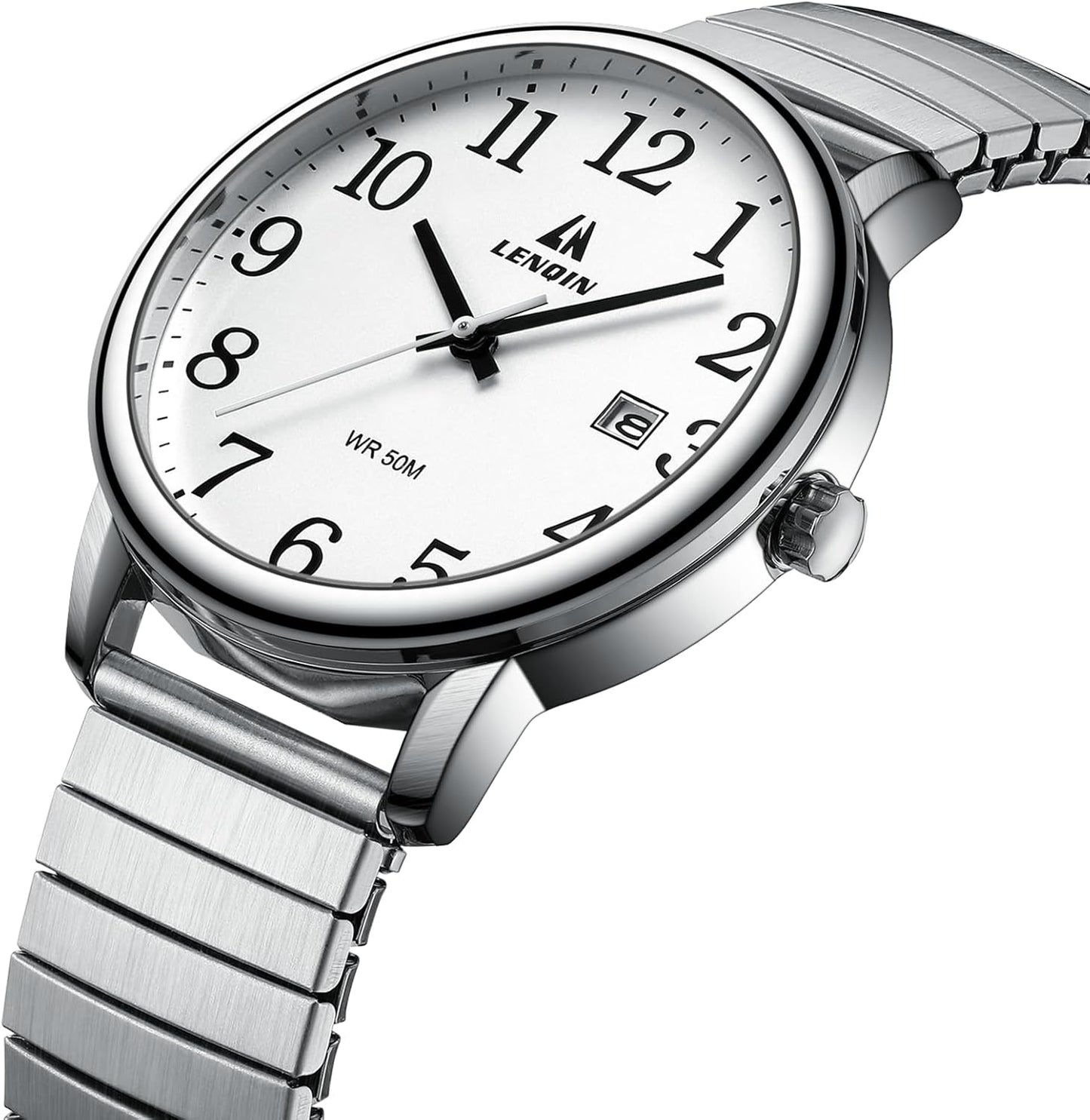 LN LENQIN Mens Watches Easy Read Analog Quartz Sport Waterproof Watch for Men with 38mm Stainless Steel Expansion Band and Glow Dial