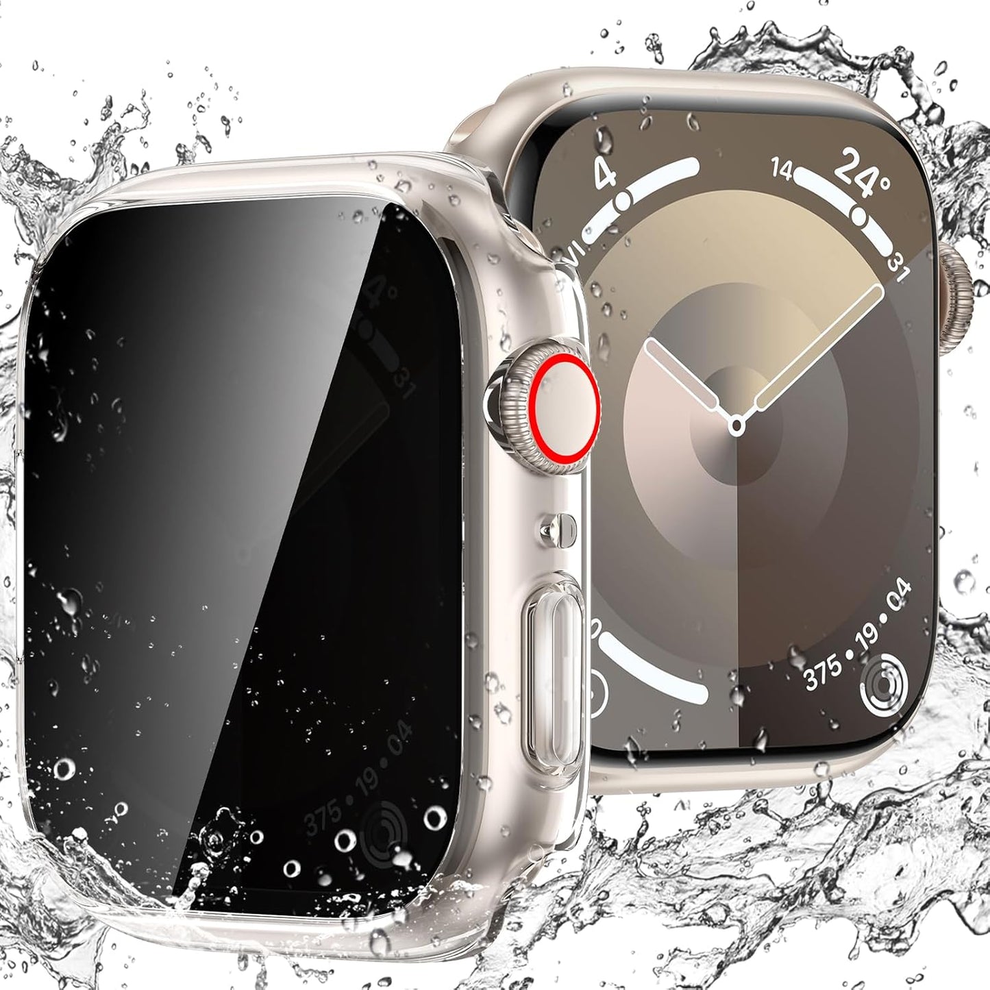 Goton Waterproof Privacy Case for Apple Watch Series 10 SE 9 8 7 6 5 4 Ultra 2 Ultra, Hard PC Bumper Tempered Glass Screen Protector for iWatch Cover Accessories, 46mm Matte Black