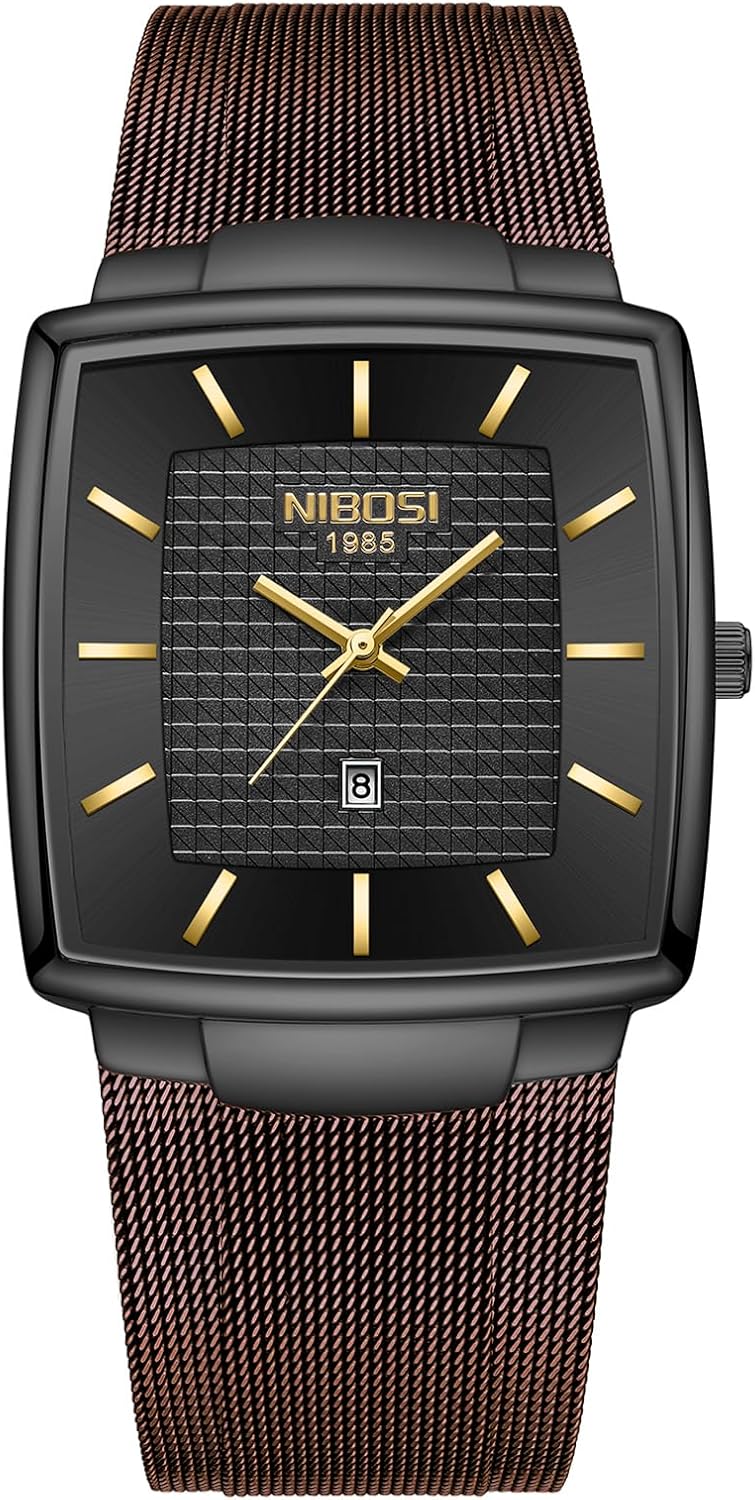 NIBOSI Men Watches Business Square Military Waterproof Sport Analog Quartz Wrist Watch for Men with Stainless Steel Mesh Strap Date Calendar