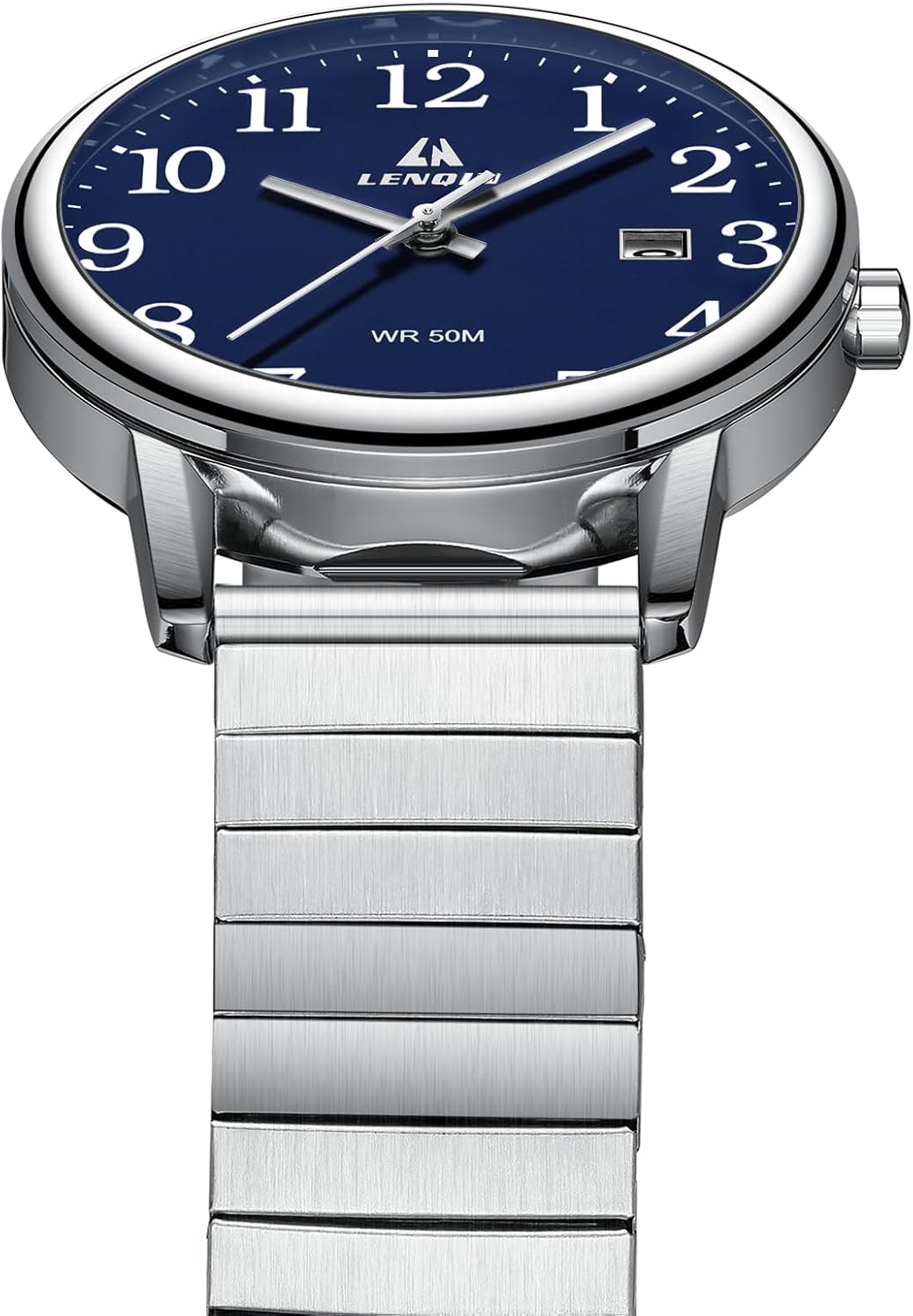 LN LENQIN Mens Watches Easy Read Analog Quartz Sport Waterproof Watch for Men with 38mm Stainless Steel Expansion Band and Glow Dial