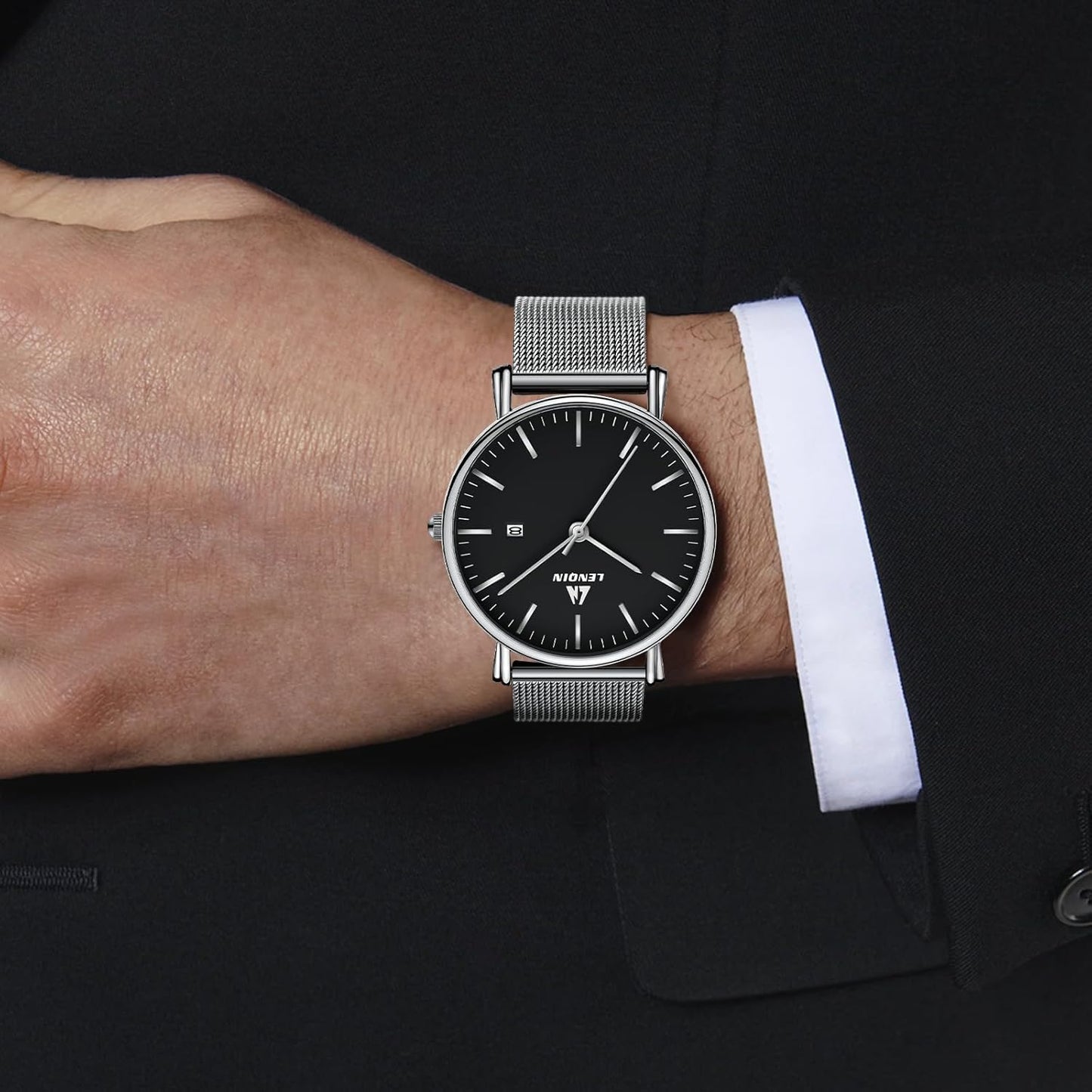 LN LENQIN Mens Watches Waterproof Stainless Steel Watch for Men Analog Quartz Fashion Business Designer Wristwatch