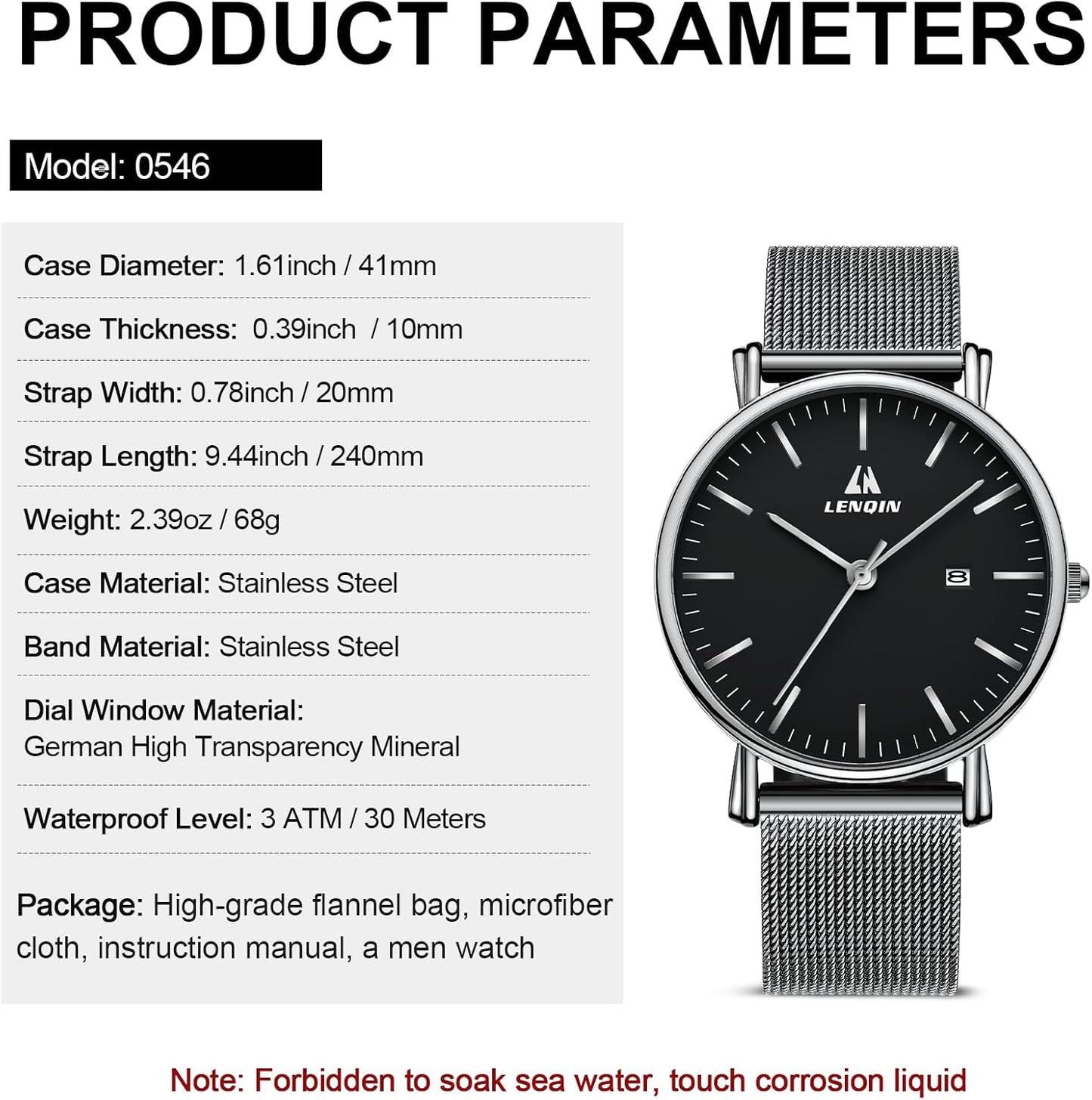LN LENQIN Mens Watches Waterproof Stainless Steel Watch for Men Analog Quartz Fashion Business Designer Wristwatch
