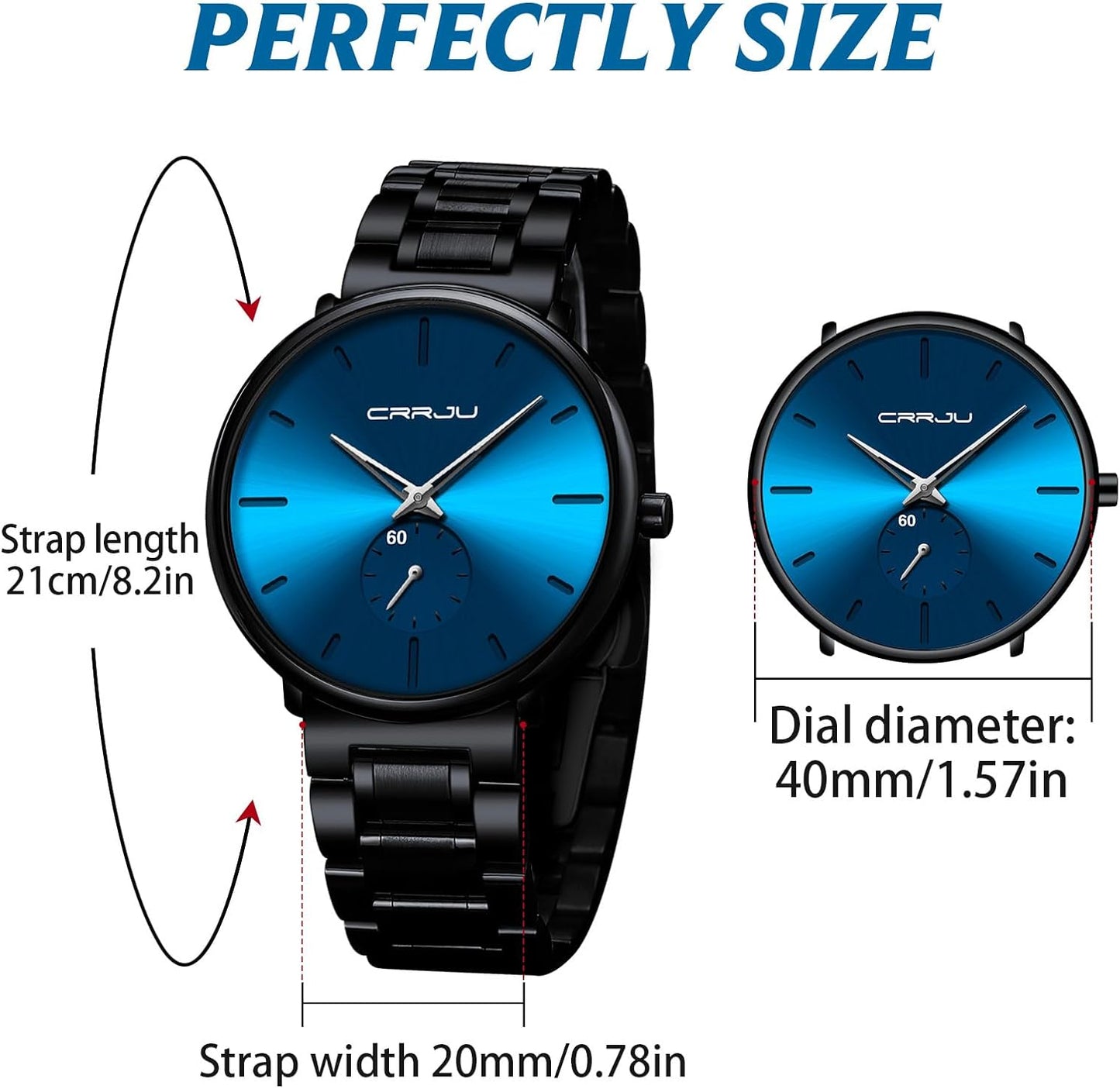 Mens Watches Ultra-Thin Minimalist Waterproof-Fashion Wrist Watch for Men Unisex Dress with Stainless Steel Band-Black Hands