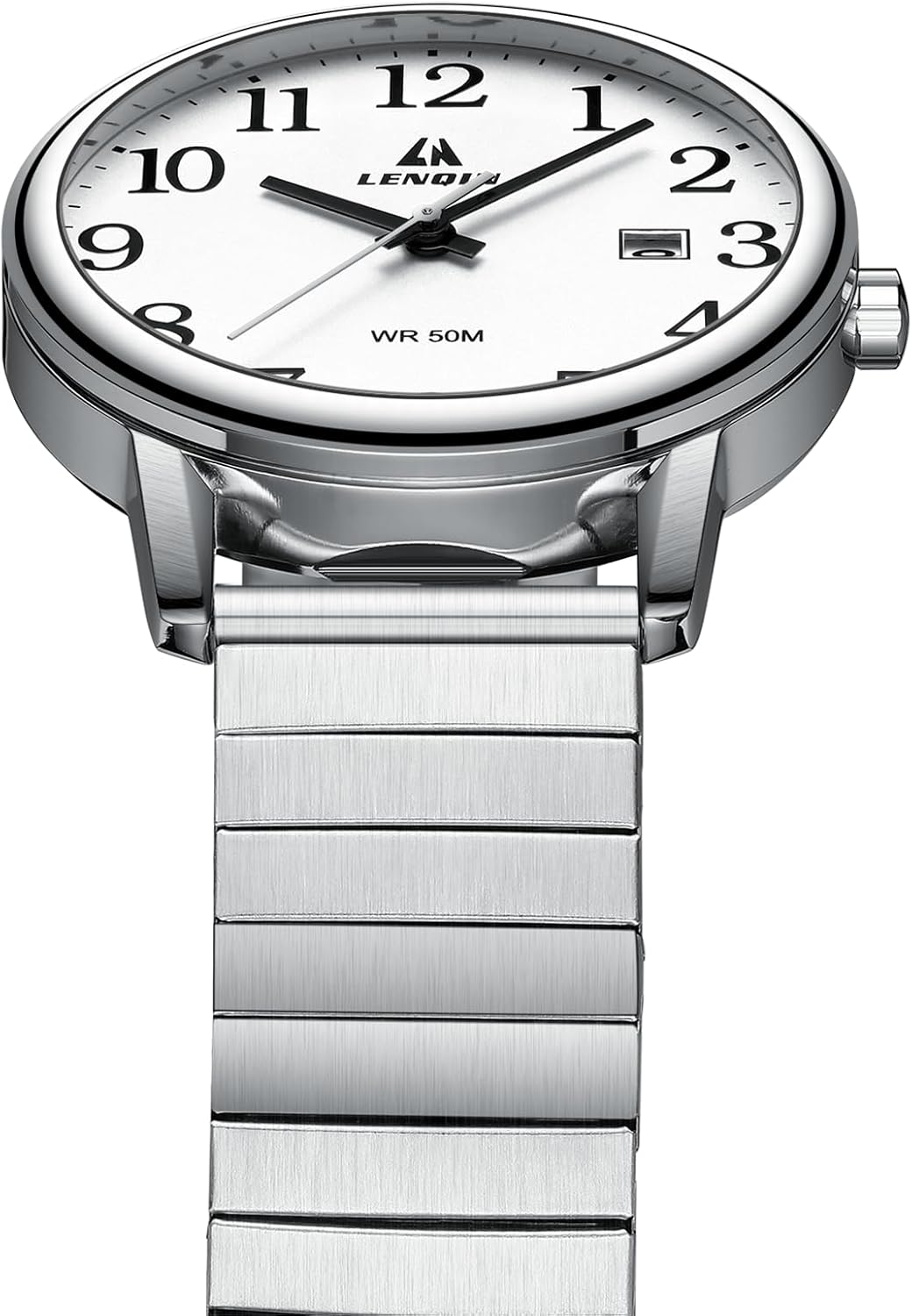 LN LENQIN Mens Watches Easy Read Analog Quartz Sport Waterproof Watch for Men with 38mm Stainless Steel Expansion Band and Glow Dial