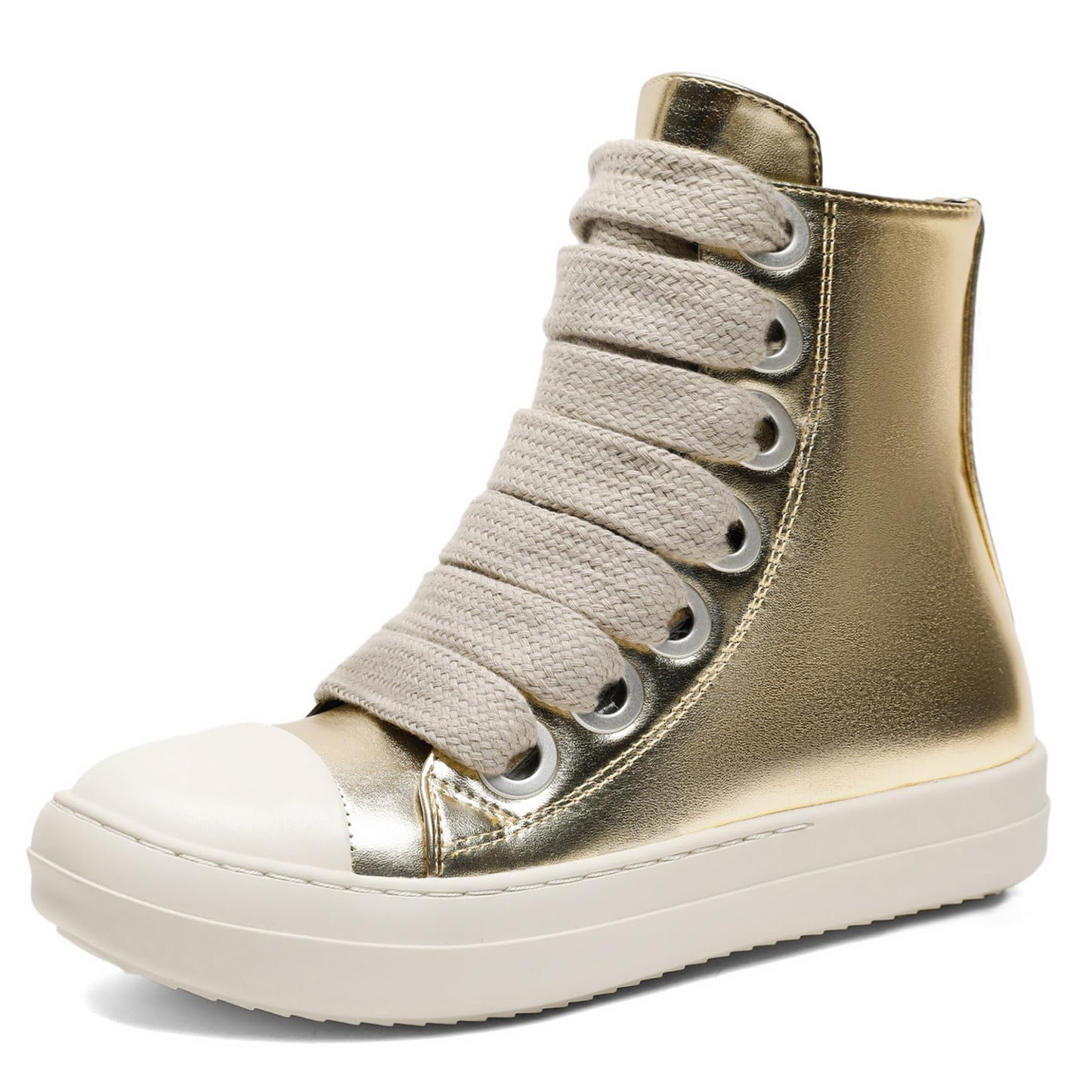 MOFEEDOUKA Womens High Top Sneakers Thick Shoe Laces PU Leather Comfort Platform Walking Shoes with Zipper