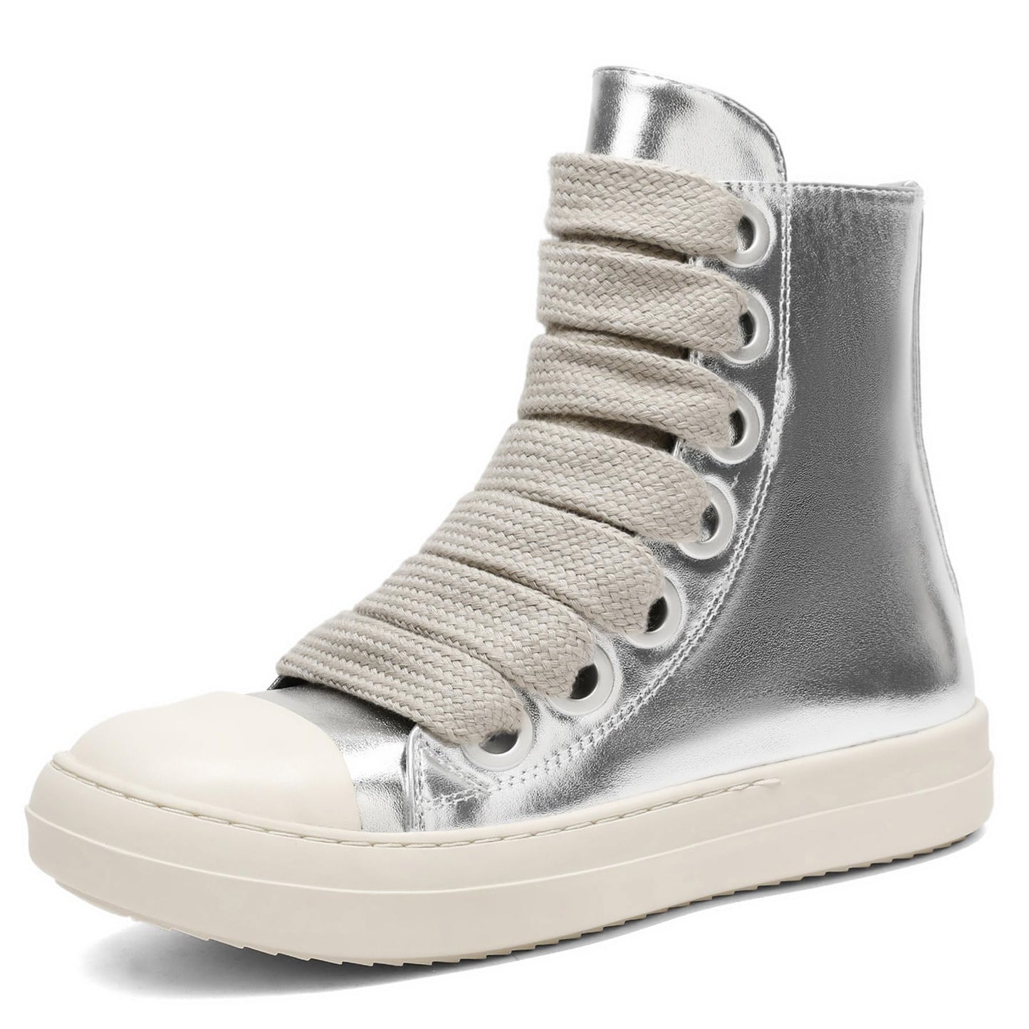 MOFEEDOUKA Womens High Top Sneakers Thick Shoe Laces PU Leather Comfort Platform Walking Shoes with Zipper