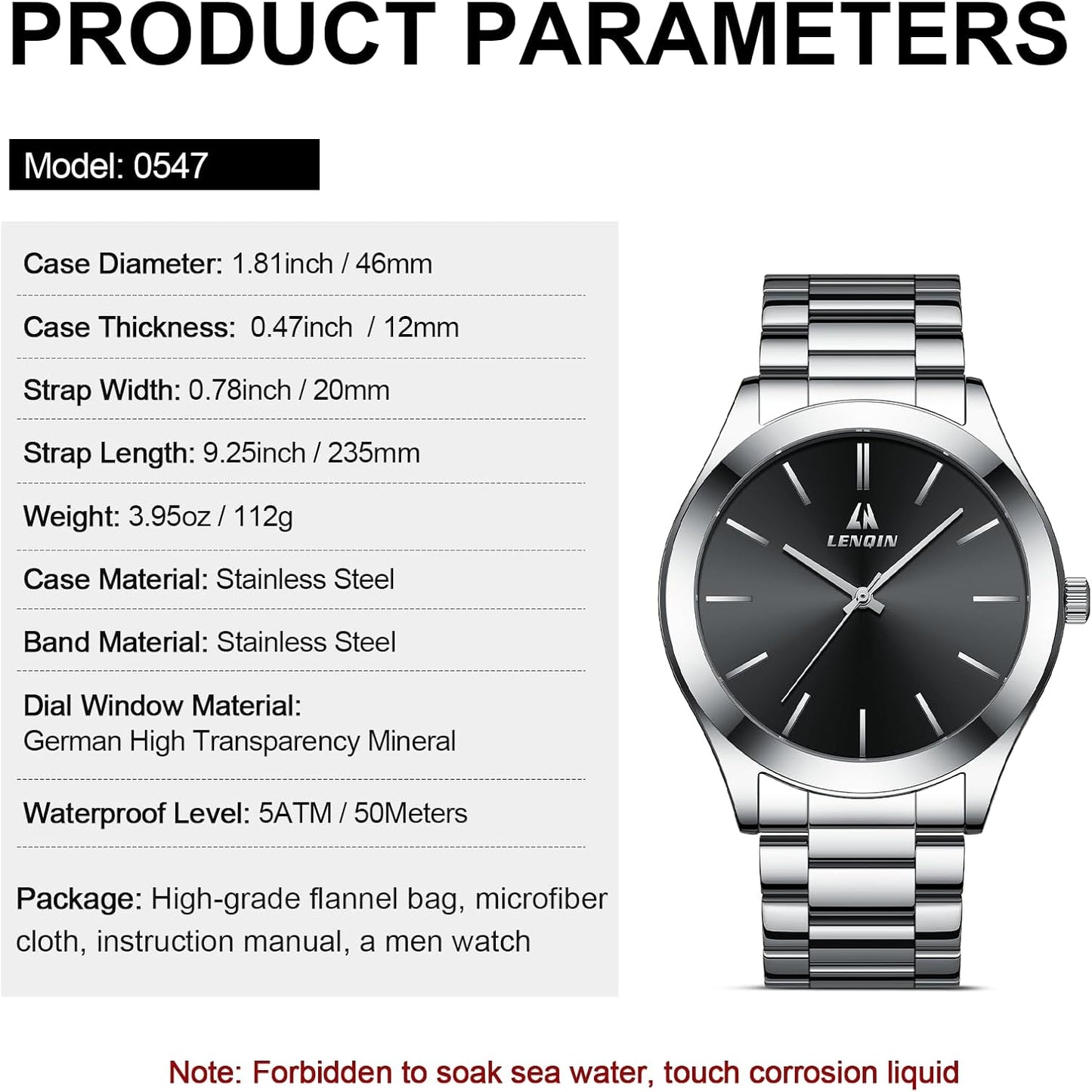 LN LENQIN Mens Watches Waterproof Stainless Steel Watch for Men Analog Quartz Fashion Business Designer Wristwatch