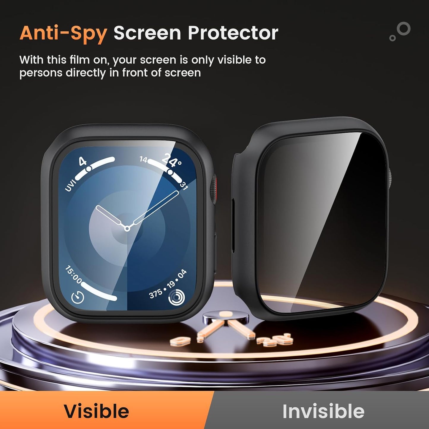Goton Waterproof Privacy Case for Apple Watch Series 10 SE 9 8 7 6 5 4 Ultra 2 Ultra, Hard PC Bumper Tempered Glass Screen Protector for iWatch Cover Accessories, 46mm Matte Black
