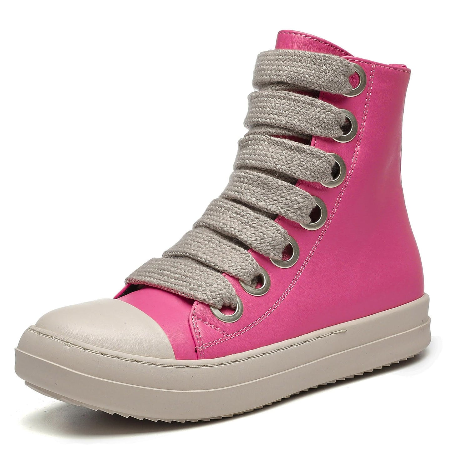MOFEEDOUKA Womens High Top Sneakers Thick Shoe Laces PU Leather Comfort Platform Walking Shoes with Zipper